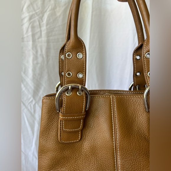 Brown Pebbled Leather Two Strap Handbag with Silver Hardware - Picture 7 of 8